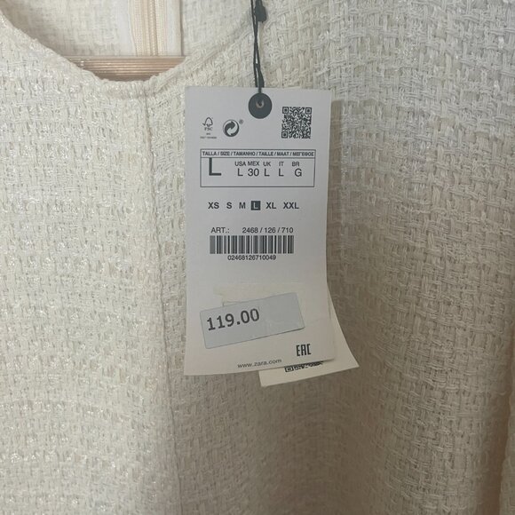 ZARA Textured Cream Fringe Hem Dress | Size L | NWT - Picture 3 of 5